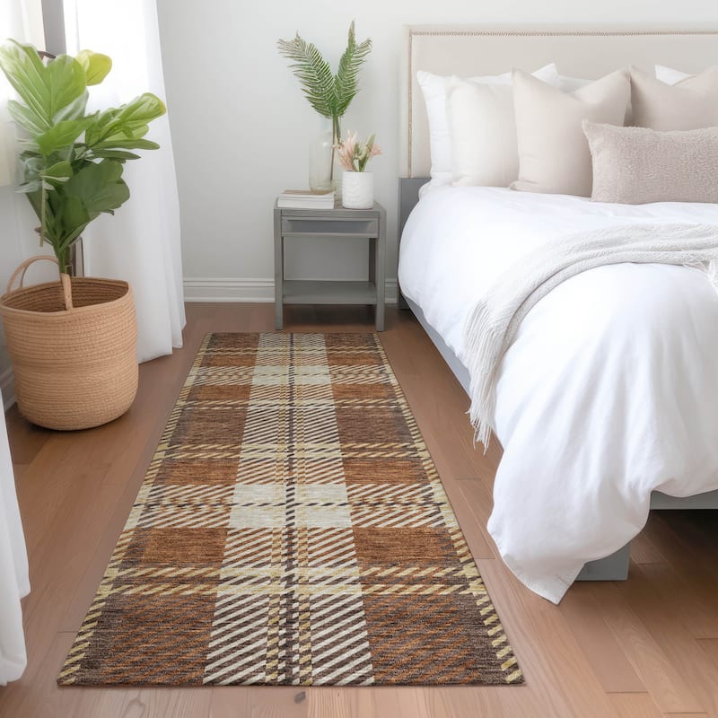Premium Washable Super Soft Plaid Mayfield Rug - Chocolate - 2'3" x 7'6"