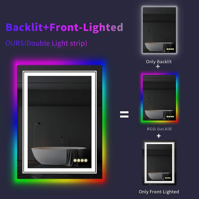 LED Wall Bathroom Mirror with Dimmer and RGB Backlit