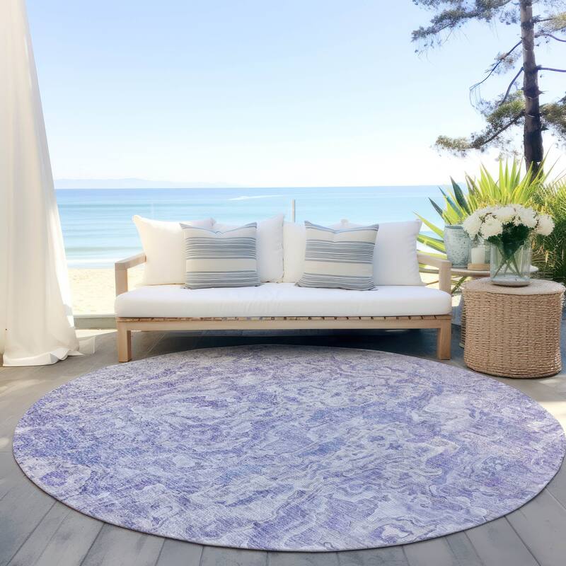 Machine Washable Indoor/ Outdoor Chantille Abstract Modern Rug - Plum - 8' x 8'