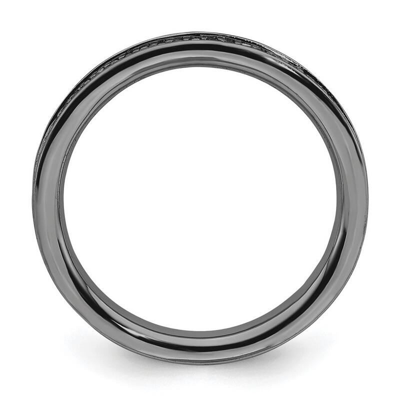 Curata 925 Sterling Silver Polished Prong set Ruthenium plating Stackable Expressions and Diamonds Black Plated Ring