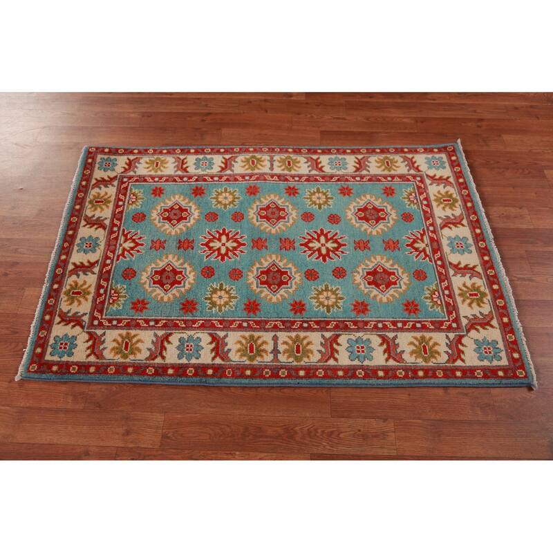 Turquoise Kazak Foyer Rug Oriental Handmade Wool Carpet - 2'9"x 4'3"