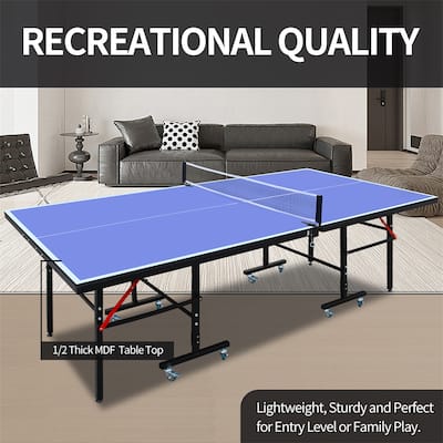 8ft Mid-Size Table Tennis Table Foldable,Portable Ping Pong Table Set
