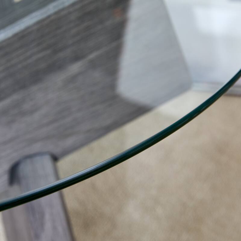 33.4" Modern Round Coffee Table with Clear Tempered Glass Top and MDF Legs for Living Room