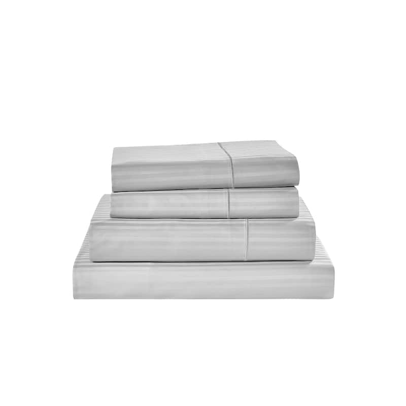 Kathy Ireland 500 Thread Count Damask Stripe Sheet Set with Optifit - King - Silver