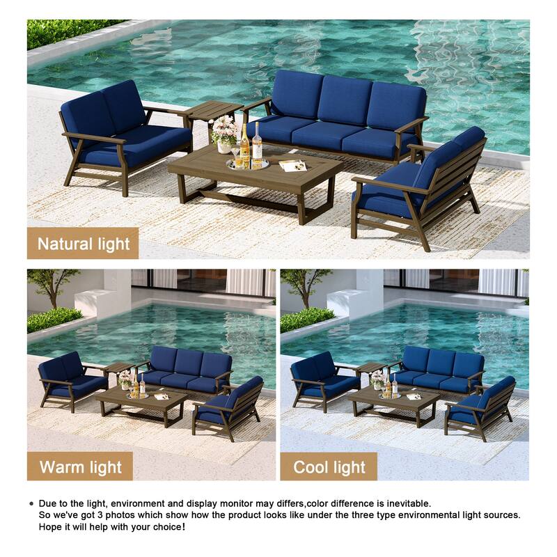 Teak Outdoor Seating Set with Daybed & Tables.