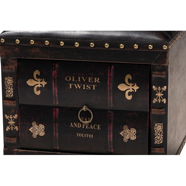Shop Black Friday Deals On Lincoln Dark Brown Faux Leather Wood Storage Ottoman W Drawer On Sale Overstock 29874434
