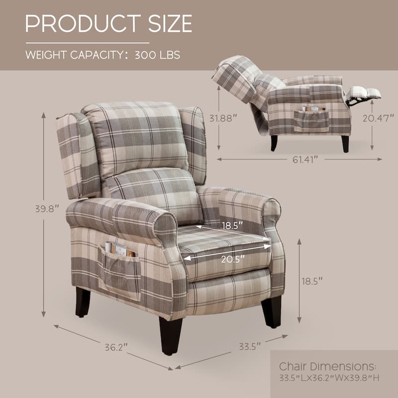 HOMYKA Manual Pushback Recliner Adjustable Accent Chair Wingback Armchair Set of 2