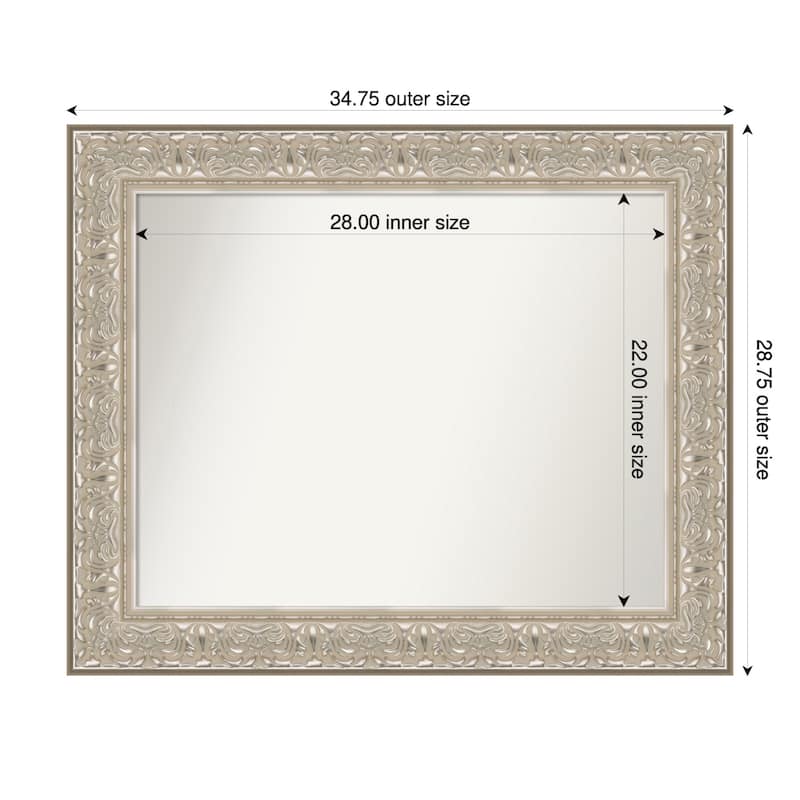 Luxe Non-Beveled Framed Bathroom Vanity Wall Mirror - 35 x 29 in - Luxe Silver Cream