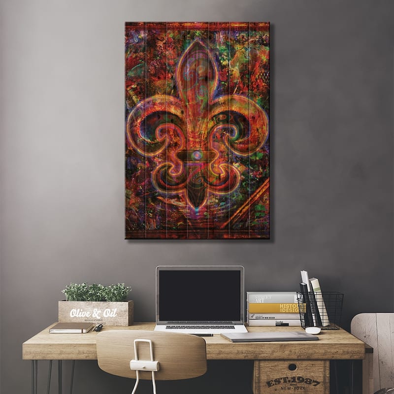 Fleur De Lis Print On Wood by Jumbie - Multi-Color