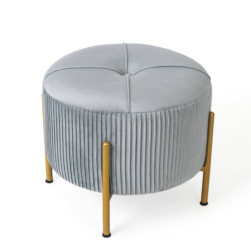 Adeco Round Ottoman 16.5" Foot Rest Stool with Metal Legs