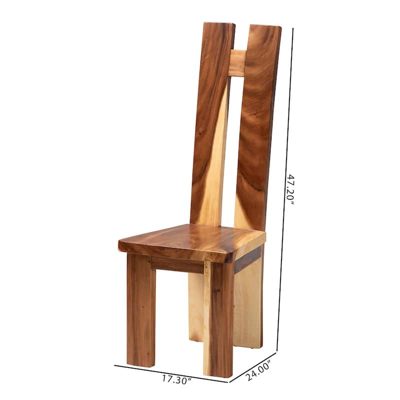 Lin Suar Wood Dining Chair Set of 2 - Handcrafted Solid Wood Chair with Natural Grain Pattern, Rustic Modern Accent Seating