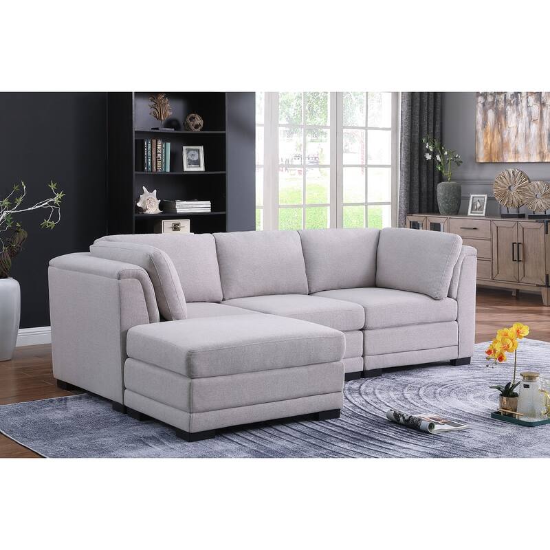 Reversible Modular Sectional Sofa with Ottoman in Light Gray