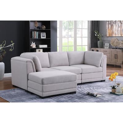 Reversible Modular Sectional Sofa with Ottoman in Light Gray