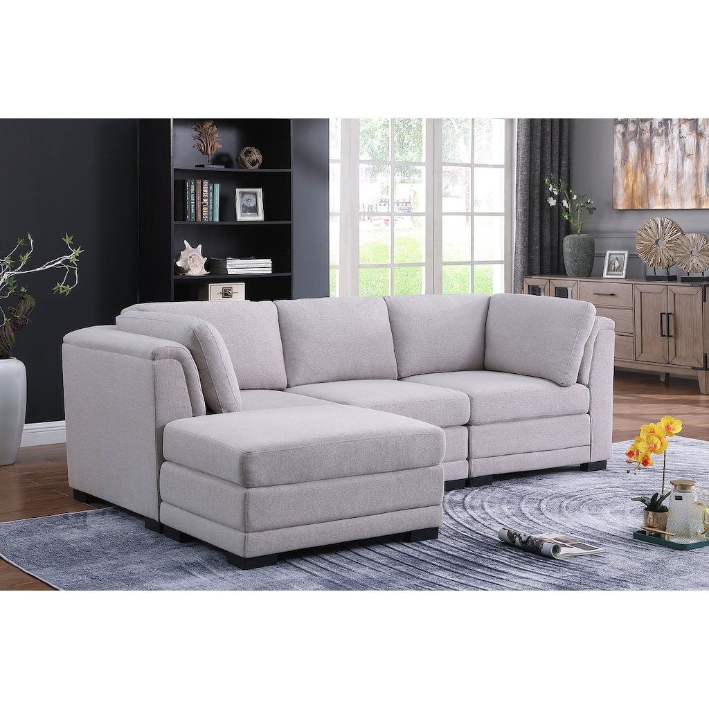 Reversible Modular Sectional Sofa with Ottoman in Light Gray