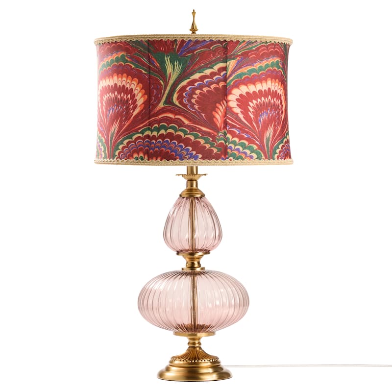 Lila River of Goods Pink/Gold Metal and Glass Drum Shade 31.5-Inch Table Lamp - 17" x 17" x 31.5"