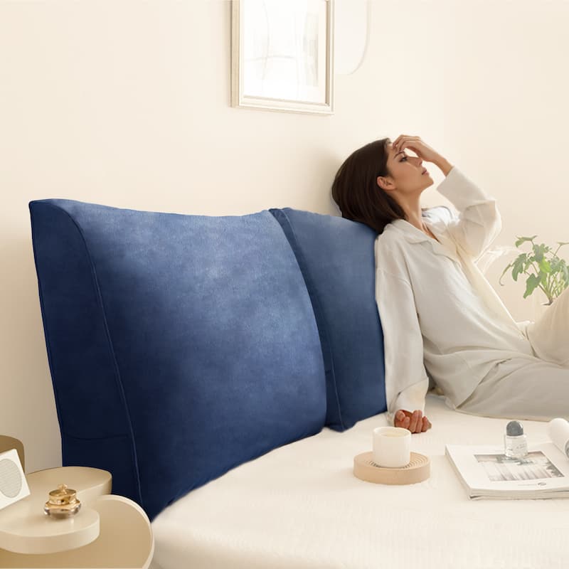 WOWMAX Headboard Wedge Reading Pillow Back Support - Deep Blue