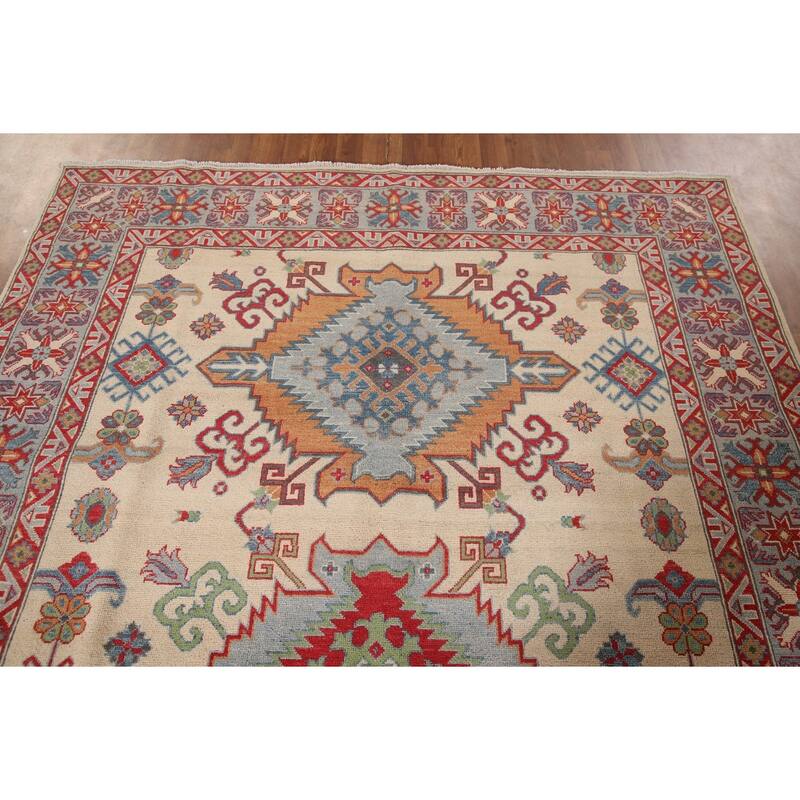 Kazak Living Room Area Rug Hand-Knotted Wool Carpet - 6'9" x 10'1"