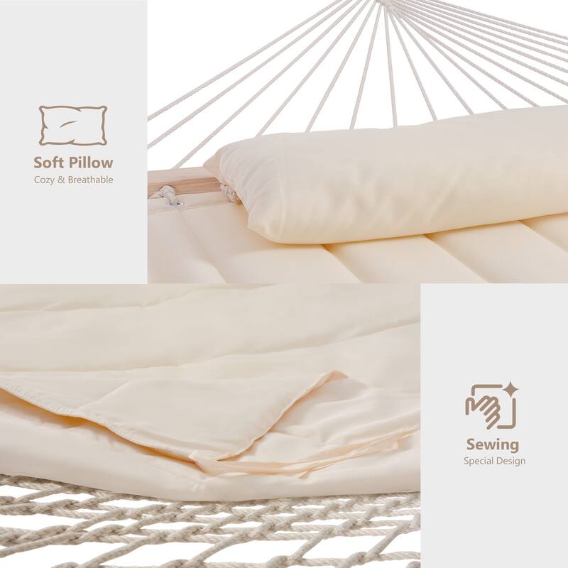 Durable 2 Person Rope Hammock with Polyester Quilted Pad and Pillow - 76*52