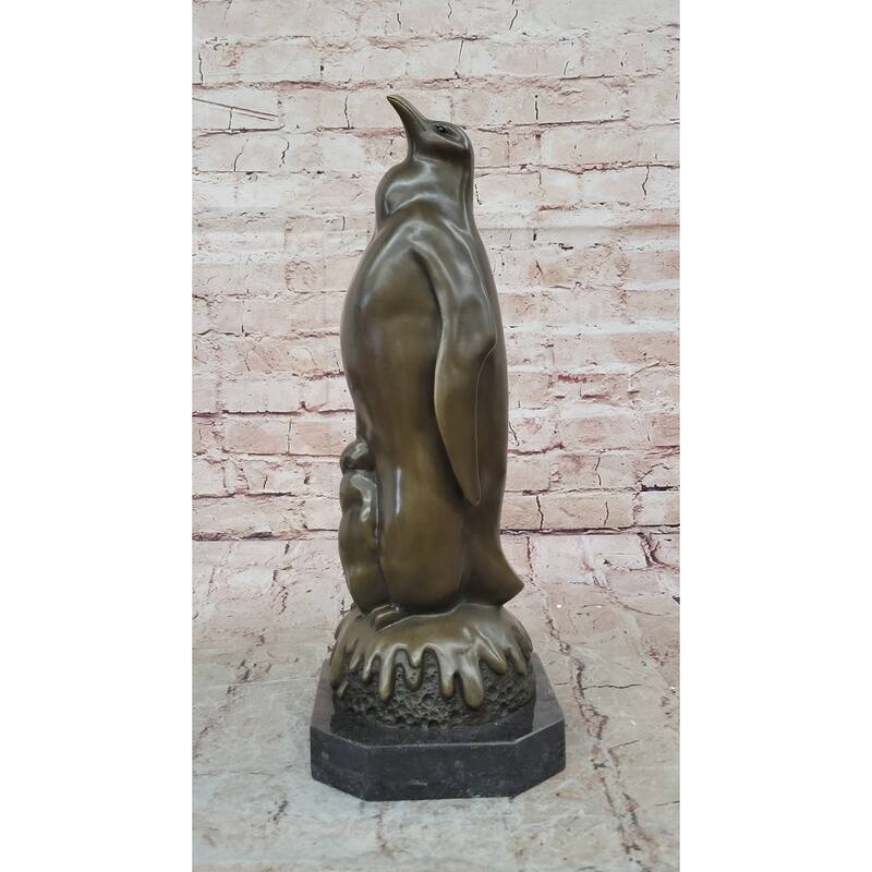 Penguin And Baby Chick Nestling Bronze Statue Sculpture Collectible Original Art 15 Inches X 7 Inches