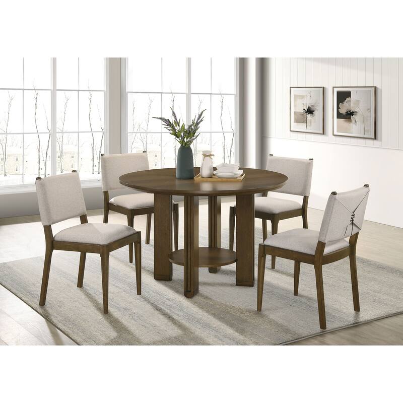 Ottowa 5-piece Round Wood Dining Room Table Set Brown - 5-Piece - Brown / Light Tan
