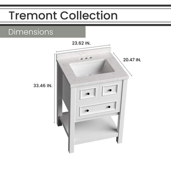 Hanover Tremont 24-In. Bathroom Vanity Set includes Sink, Countertop, plus Cabinet w/1 Drawer & Bottom Shelf, White
