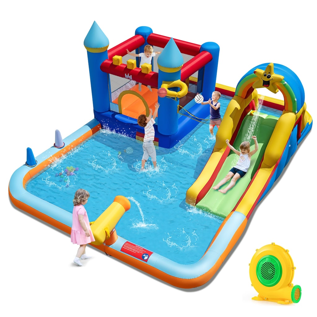 Gymax Giant Water Slide Bounce House w/Climbing Wall Splash Pool &