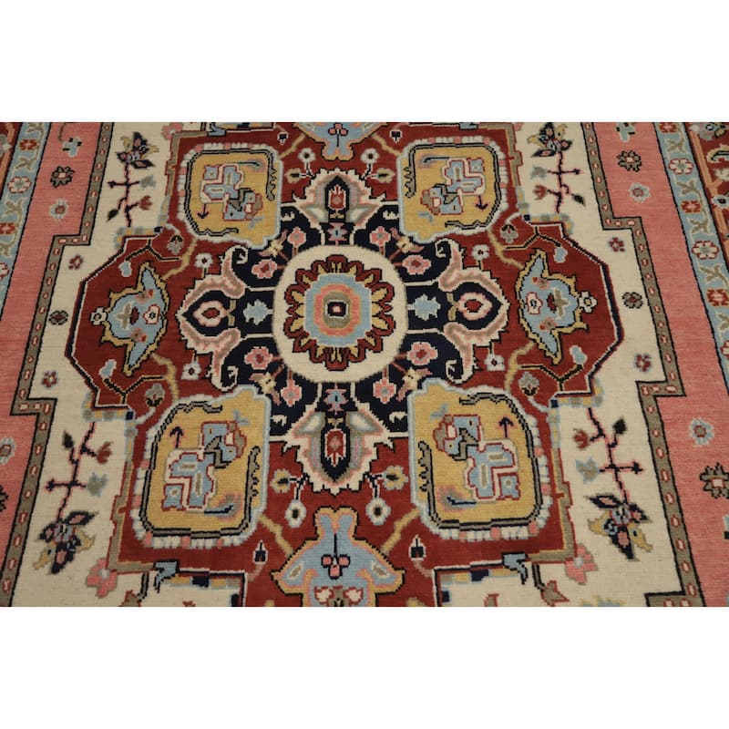 Hand Knotted Oriental 100% Wool Carpet Traditional Medallion Beige & Ivories Heriz (serapi) Area Rug - 8' 10'' X 5' 10''