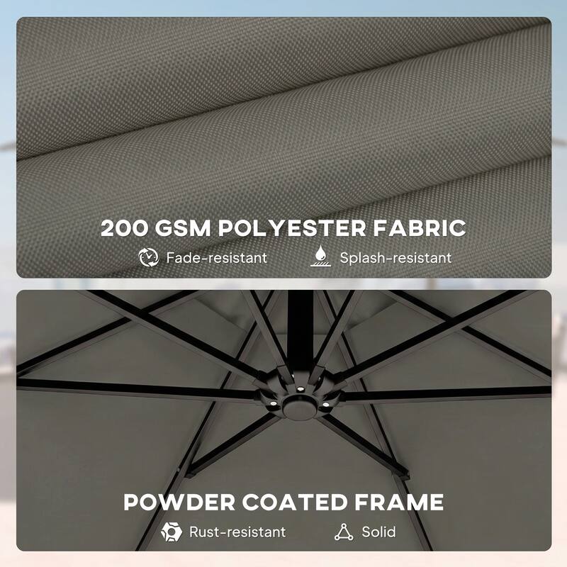 Outsunny 10 ft Offset Patio Umbrella with Cover, Round Hanging Cantilever Umbrella with 6-Position 360° Rotation, Sky Blue