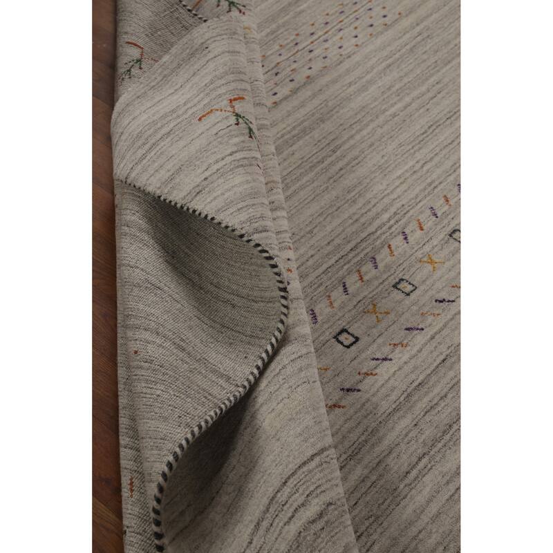 Hand Knotted Oriental 100% Wool Carpet Tribal Animal Pictorial Greys & Charcoal Gabbeh Area Rug - 8' 10'' X 6' 1''