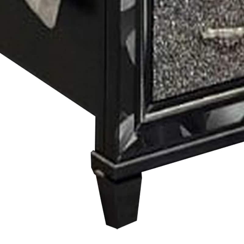 Bet Queen Bed, Storage Drawers, Silver Faux Leather Upholstery, LED, Black