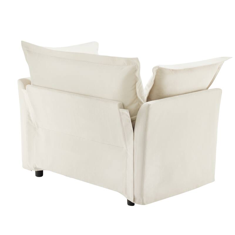 Slip-covered Armchair with Cushions and Pillows, Chenille Fabric, Cream