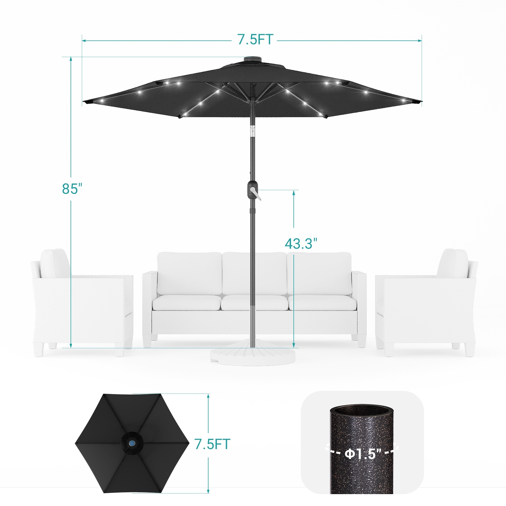 glucksteinhome market patio umbrella with led lights AreShark 9FT Solar Lights, 32 Lighted Pool Umbrella w/Tilt and Crank, Outdoor Solar Umbrellas for Garden, Deck, Backyard, Pool and Beach, Orange : Patio, Lawn & to illuminate your evening gettogethers for extra practicality and convenience Clihome 7.5-ft Aluminum Gray Push-button