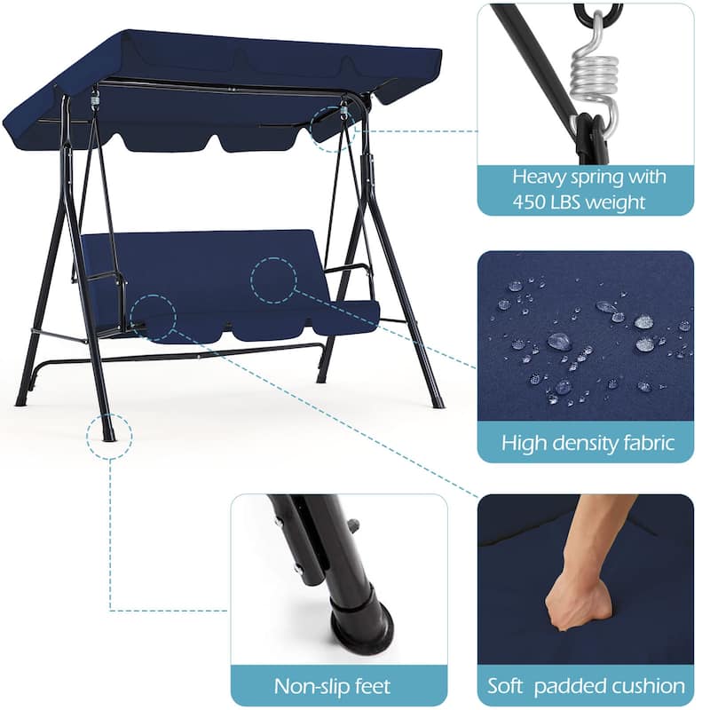 3-Seat Patio Swing Chair, Outdoor Porch Swing Glider
