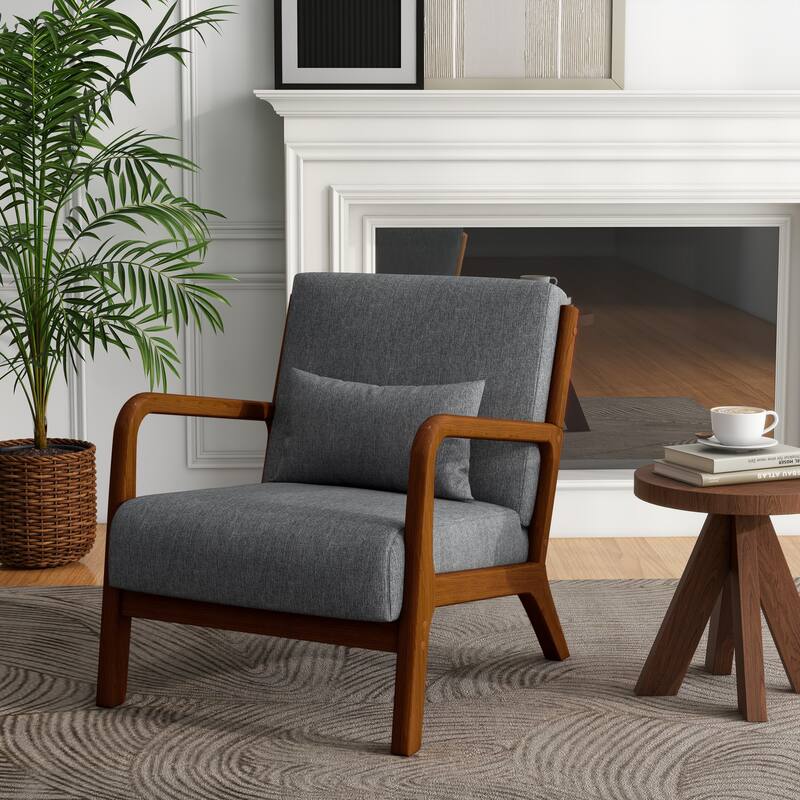 Mid-Century Modern Upholstered Accent Chair with Wood Frame