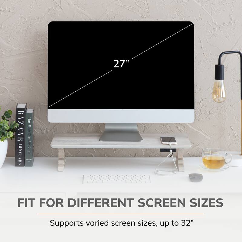 Jani Wood Monitor Stand Riser Desk - Ergonomic Design Stand, Desktop Organizer Table for Home, Office Workspace, Gaming Desk