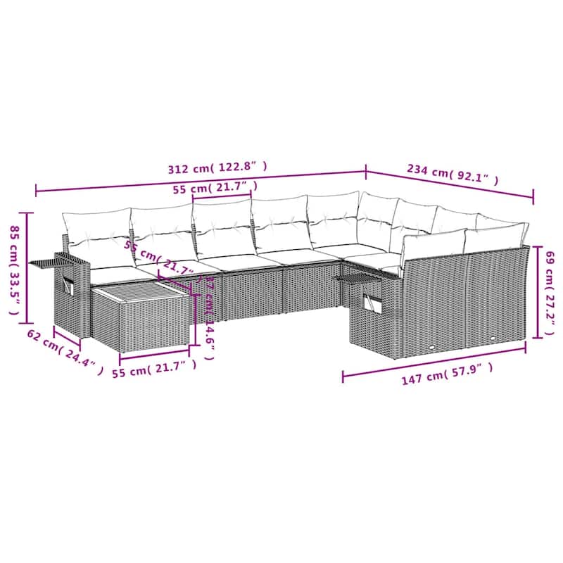 vidaXL Garden Sofa Set with Cushions Outdoor Sofa Set Corner Seat Poly Rattan