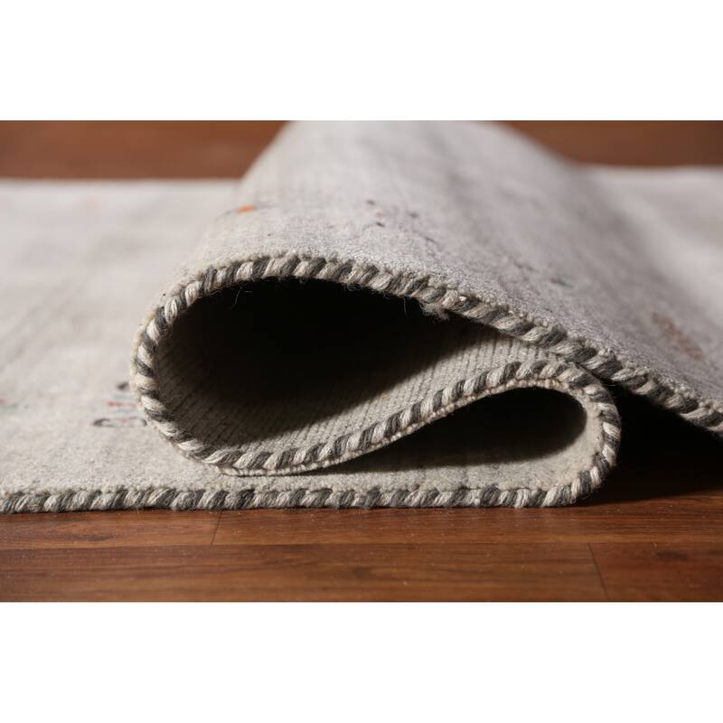 Gabbeh Indian Area Rug Hand-Knotted Grey Tribal Wool Carpet - 5'0" x 7'9"