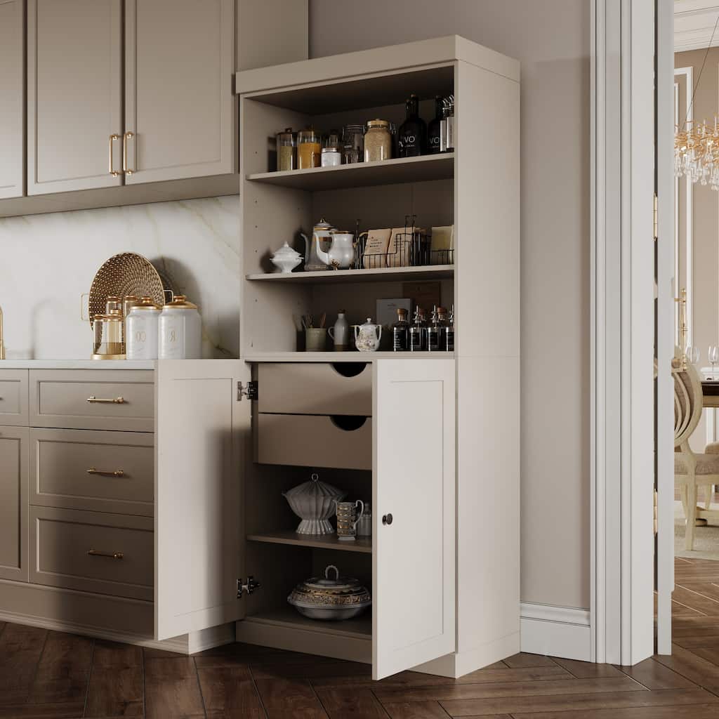 Palace Imports 100% Solid Wood 32" Pantry Cabinet with Shaker Doors, 2-Drawers and Adjustable Shelves