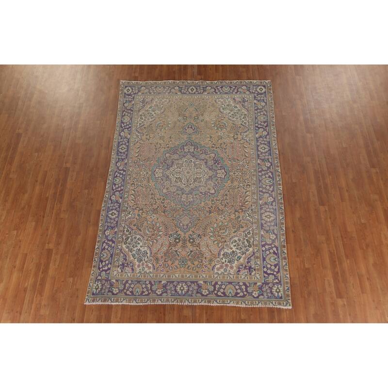 Tabriz Persian Vintage Area Rug Handmade Bedroom Wool Carpet - 6'6"x 9'8"