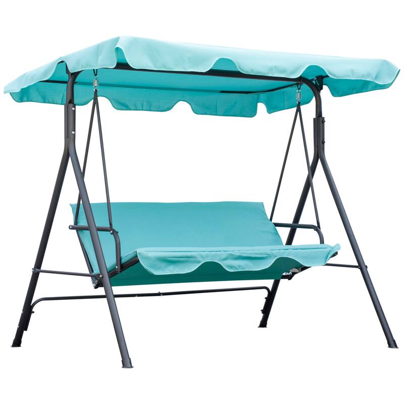 Outdoor 3-Person Swing with Stand with Adjustable Tilt Canopy and Swing Bench-Style Seat - Green