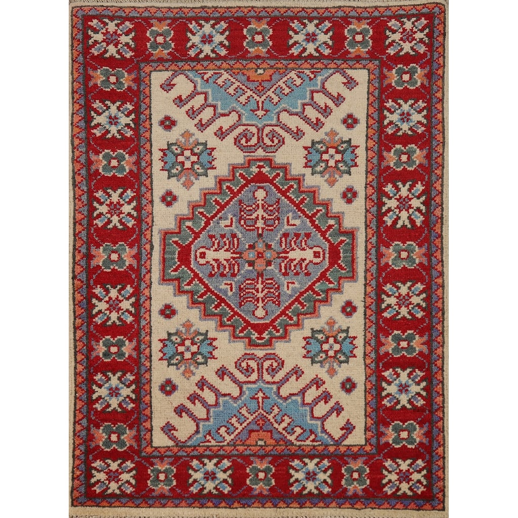 Traditional Kazak Foyer Rug Hand-Knotted Oriental Wool Carpet - 2'0"x 3'0"