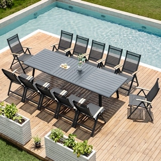 9/11/13-Piece Luxury Outdoor Dining Set All-Weather Aluminum Patio Furniture Foldable Chairs