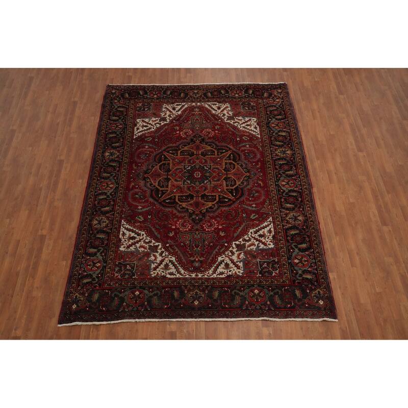 Hand Knotted Oriental 100% Wool Carpet Traditional Floral Red Heriz Area Rug - 10' 5'' X 8' 3''
