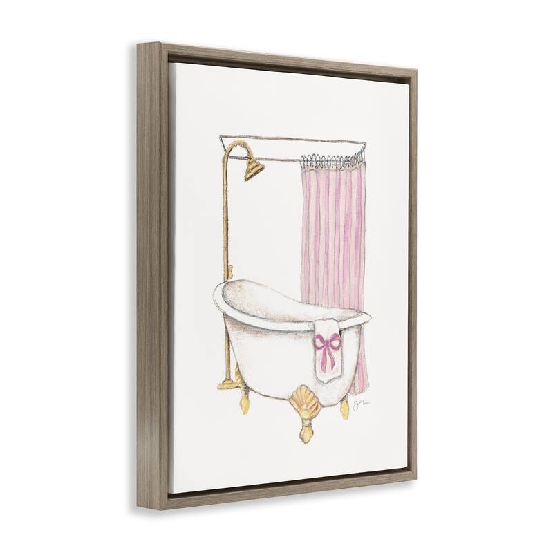 Stupell Simple Bathtub with Bow Framed Floater Canvas Wall Art Design By Janet Tava