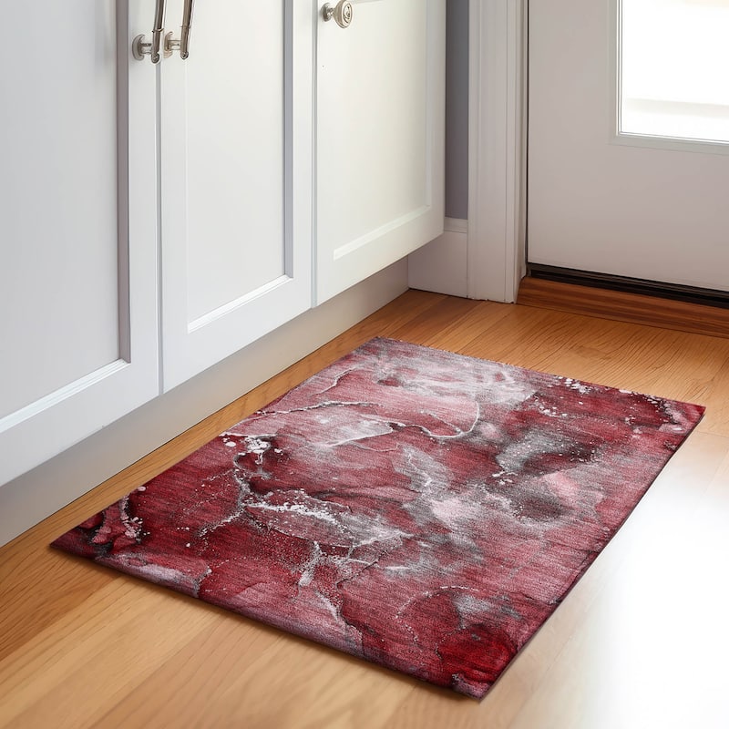 Premium Washable Super Soft Abstract Contemporary Mayfield Rug - Merlot - 1' 8" x 2' 6" - Rectangle