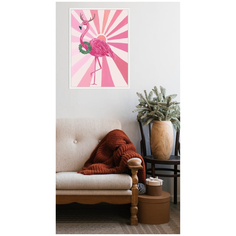 Kate and Laurel Framed Canvas Festive Flamingo by Teju Reval