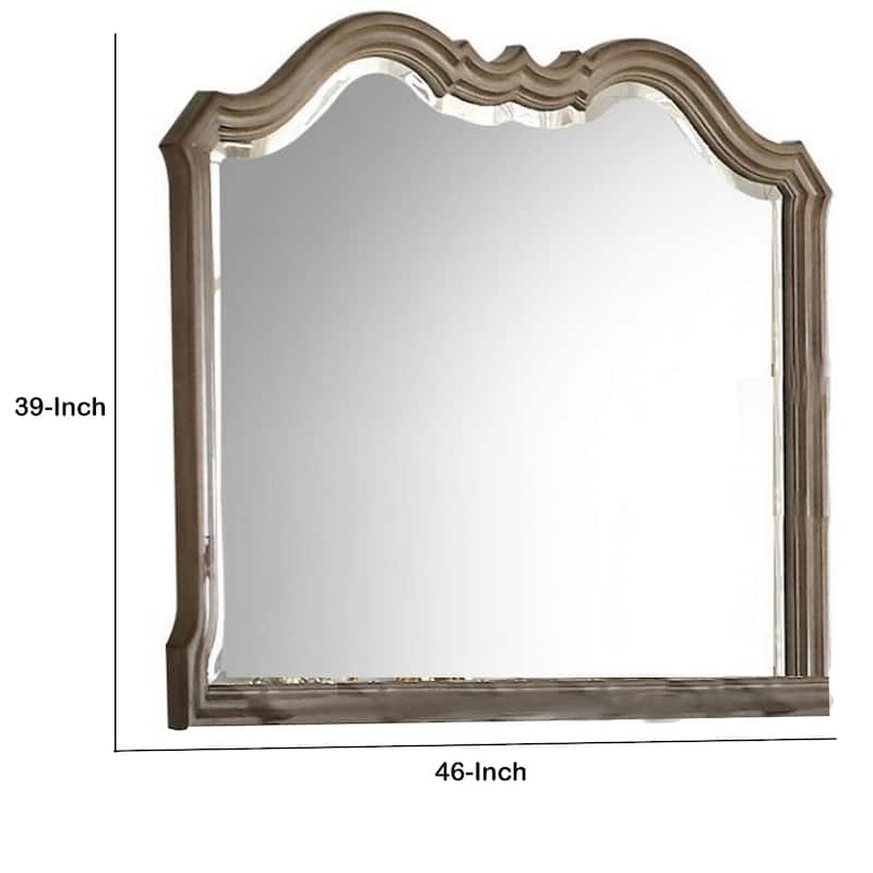 Wooden Molded Frame Mirror with Scalloped Design Top, Taupe Brown