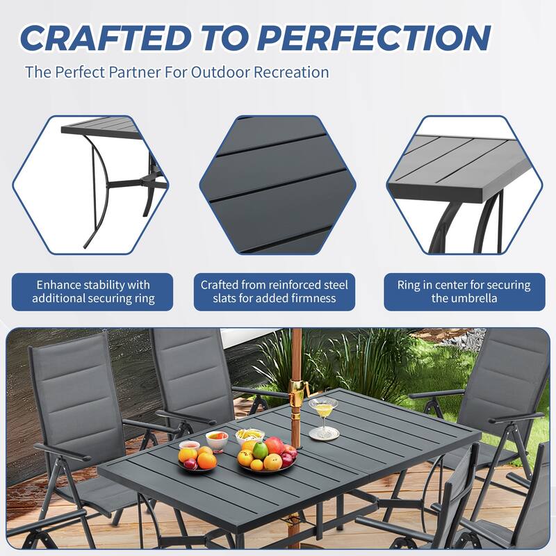 Versatile Outdoor Dining Sets w Swivel/Folding Chairs & Steel Slat Table and HDPE Dining Table Set for Gardens, Patios