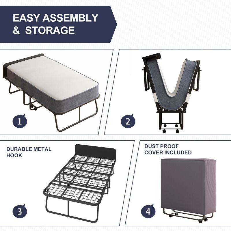 Mixoy Folding Bed with Mattress,Portable Foldable Roll Away Adult Bed for Guest,with Dustproof Bag & Baffle