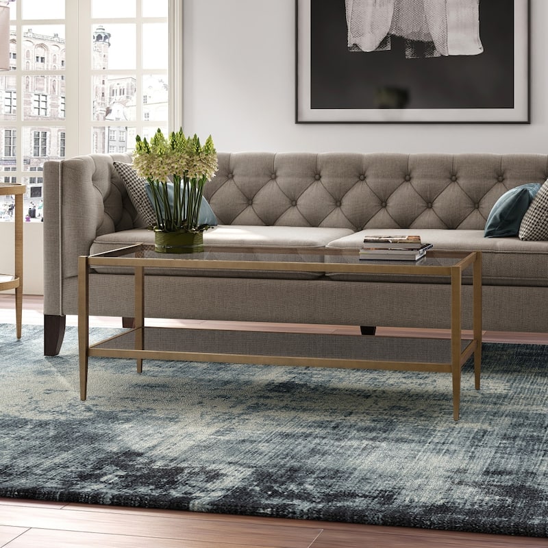 Modern Rectangular Glass Coffee Table 45" Steel Frame with Storage Shelf for Living Room - 45"L x 20"W x 17"H